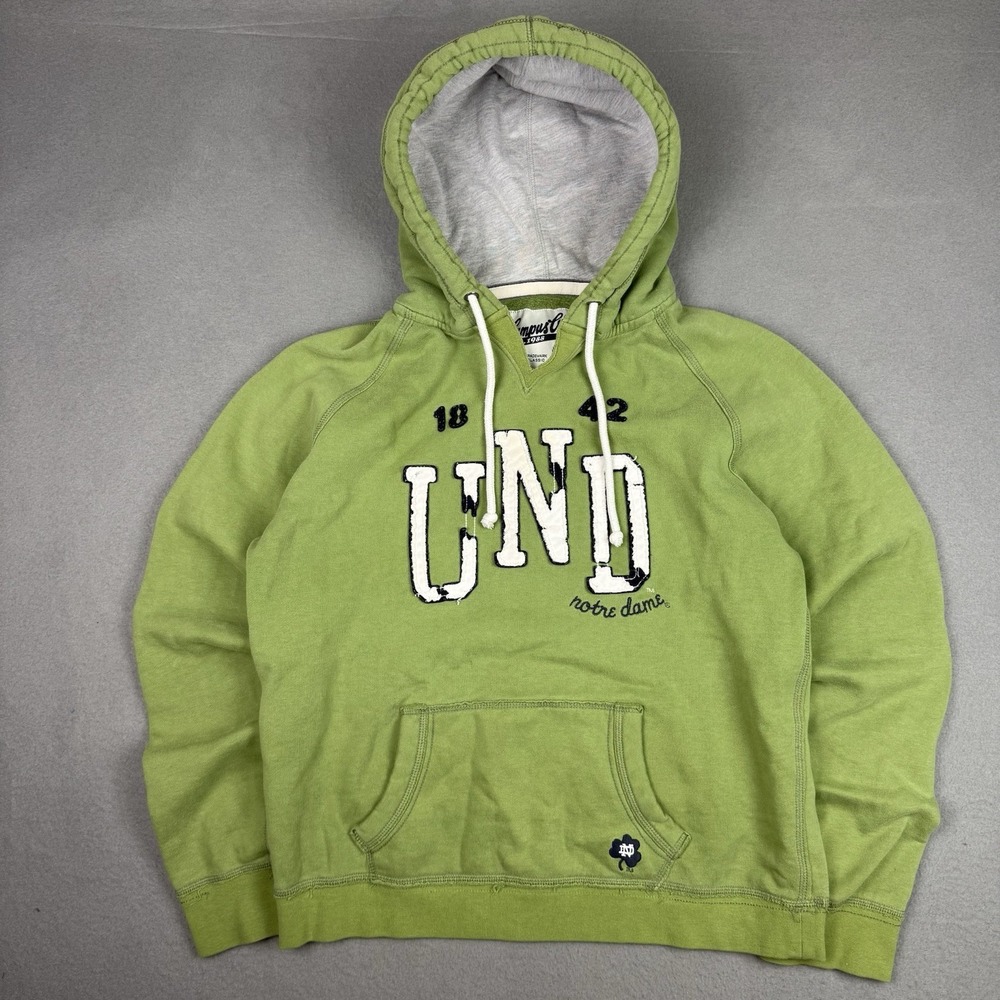 Notre‎ Dame Hoodie Mens XL Green Y2K Vintage Spellout Green Fighting Irish